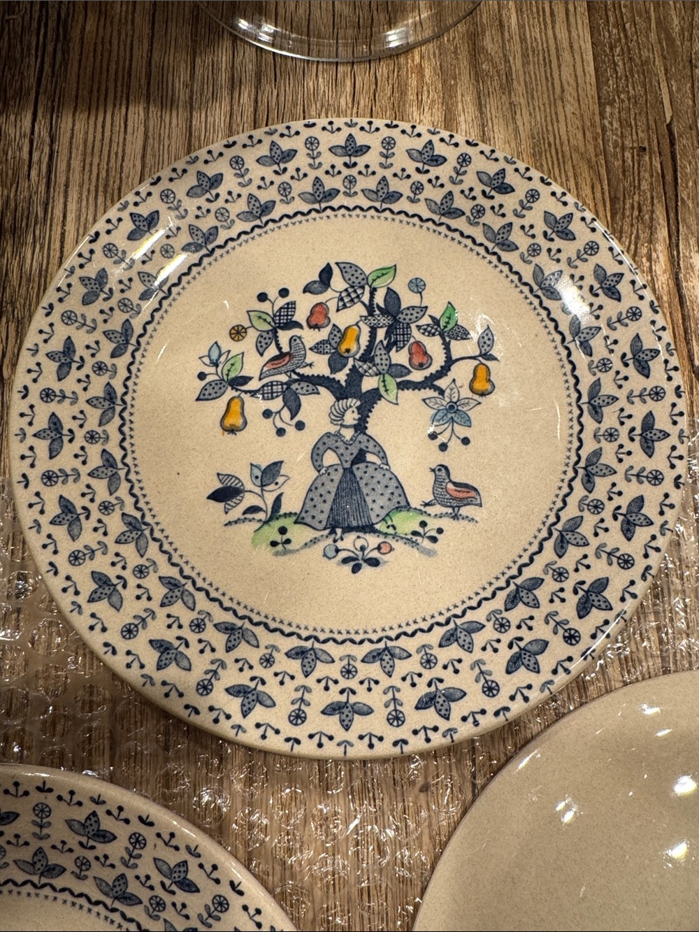 Ironstone Sugar and Spice Ceramic Salad/Dessert Plate with Folk Tree Motif